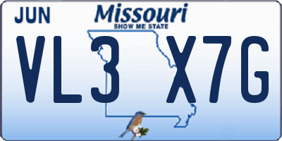MO license plate VL3X7G