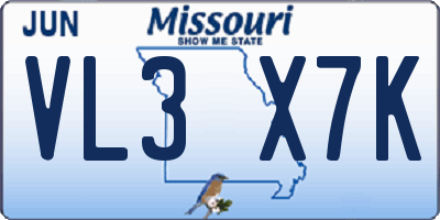 MO license plate VL3X7K