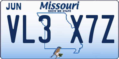 MO license plate VL3X7Z