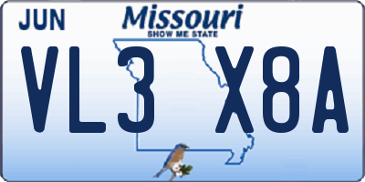 MO license plate VL3X8A