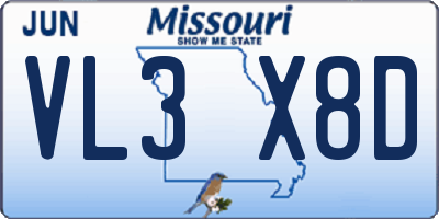 MO license plate VL3X8D