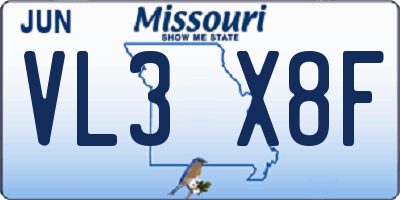 MO license plate VL3X8F