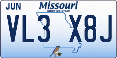 MO license plate VL3X8J