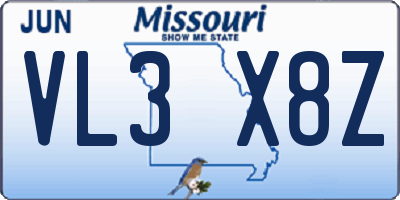 MO license plate VL3X8Z
