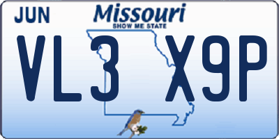 MO license plate VL3X9P