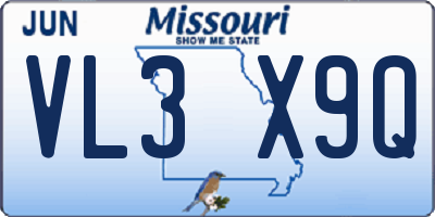 MO license plate VL3X9Q