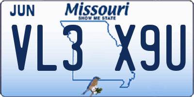 MO license plate VL3X9U