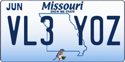 MO license plate VL3Y0Z
