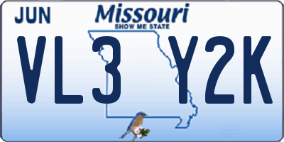 MO license plate VL3Y2K