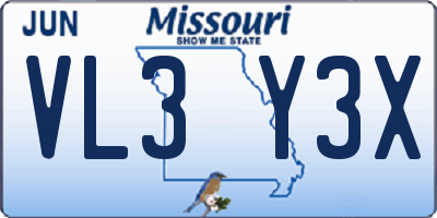 MO license plate VL3Y3X