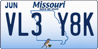 MO license plate VL3Y8K