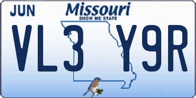 MO license plate VL3Y9R