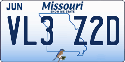 MO license plate VL3Z2D
