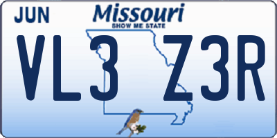 MO license plate VL3Z3R