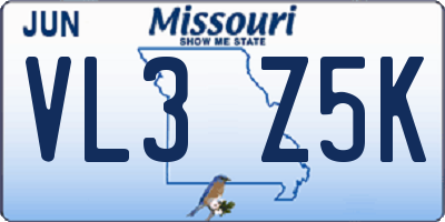 MO license plate VL3Z5K