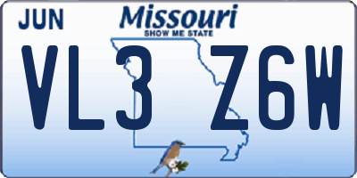 MO license plate VL3Z6W