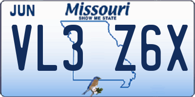 MO license plate VL3Z6X