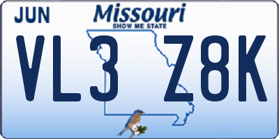 MO license plate VL3Z8K