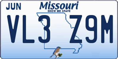MO license plate VL3Z9M