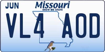 MO license plate VL4A0D