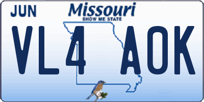 MO license plate VL4A0K