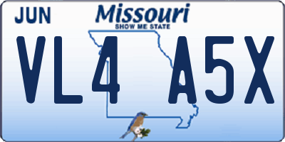 MO license plate VL4A5X