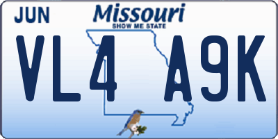 MO license plate VL4A9K