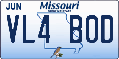 MO license plate VL4B0D