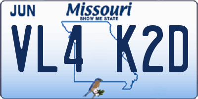 MO license plate VL4K2D