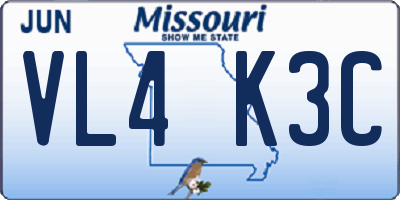 MO license plate VL4K3C