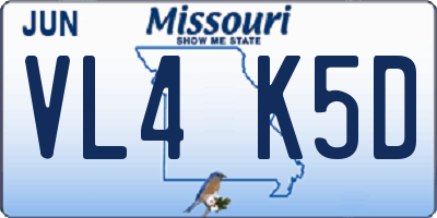 MO license plate VL4K5D