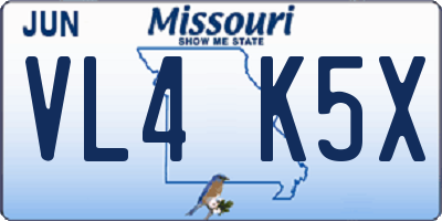 MO license plate VL4K5X