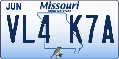 MO license plate VL4K7A