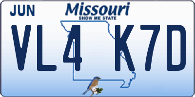 MO license plate VL4K7D