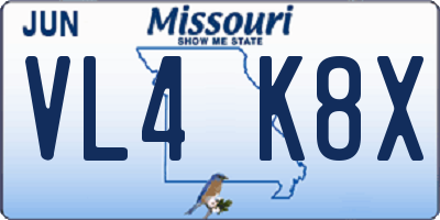 MO license plate VL4K8X