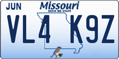 MO license plate VL4K9Z