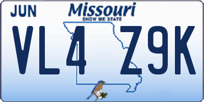 MO license plate VL4Z9K