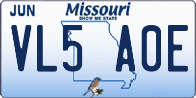 MO license plate VL5A0E
