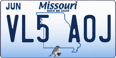 MO license plate VL5A0J