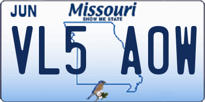 MO license plate VL5A0W