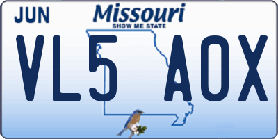 MO license plate VL5A0X