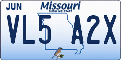 MO license plate VL5A2X