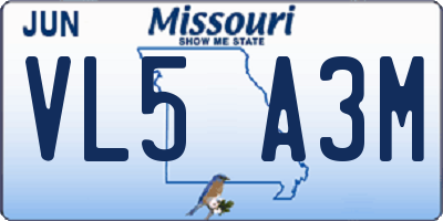 MO license plate VL5A3M