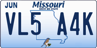 MO license plate VL5A4K