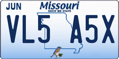 MO license plate VL5A5X