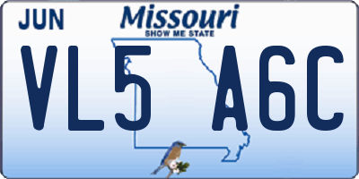 MO license plate VL5A6C