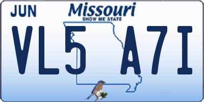 MO license plate VL5A7I