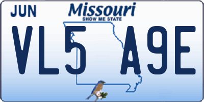 MO license plate VL5A9E