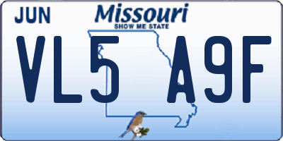 MO license plate VL5A9F