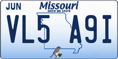 MO license plate VL5A9I